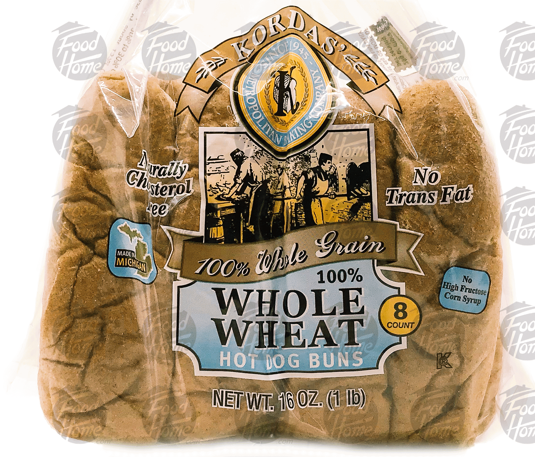 Korda's 100% Whole Grain 100% whole wheat hot dog buns, 8 ct., wrapper Full-Size Picture